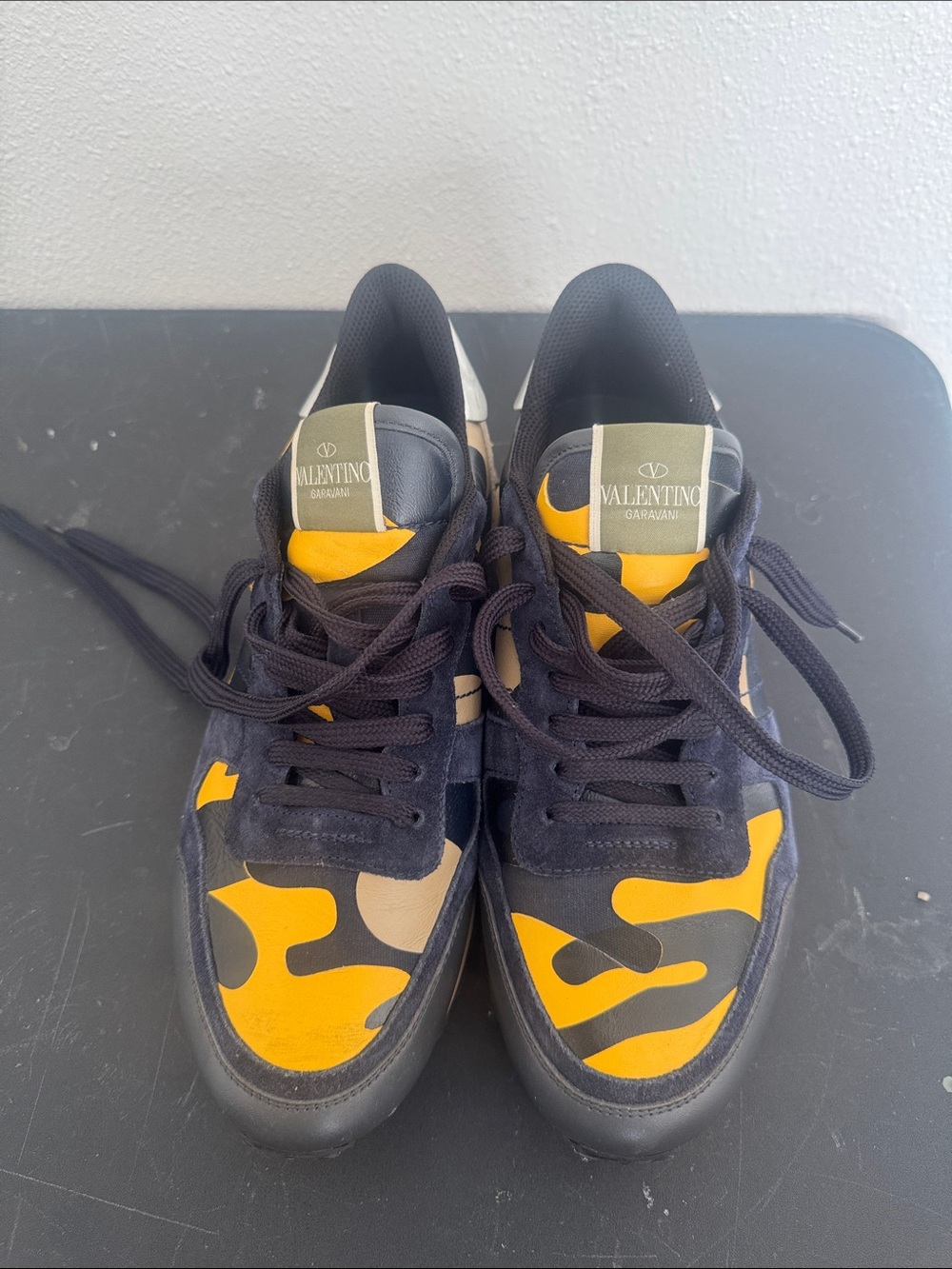 Valentino Garavani Men’s Navy & Yellow Camouflage Runner Sneakers